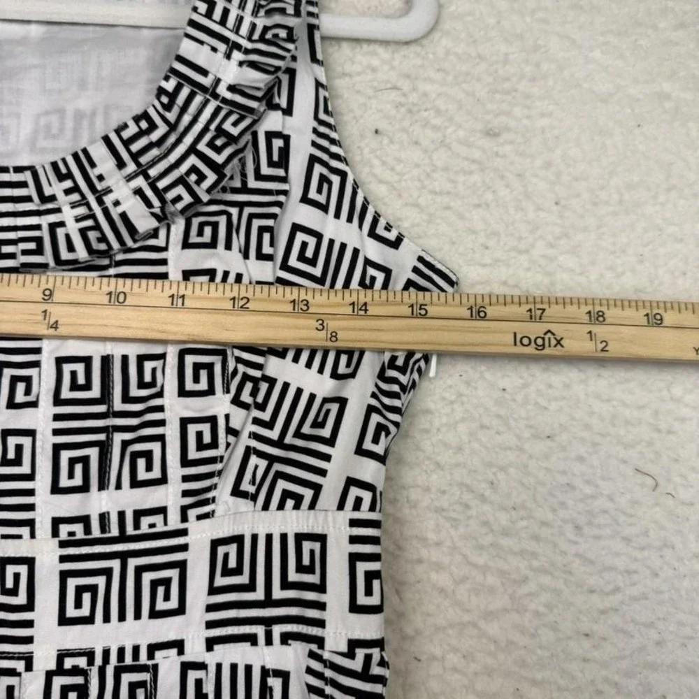 Tory‎ Burch Dress Womens Size 6 Navy White Geometric Sleeveless Zipper Pockets